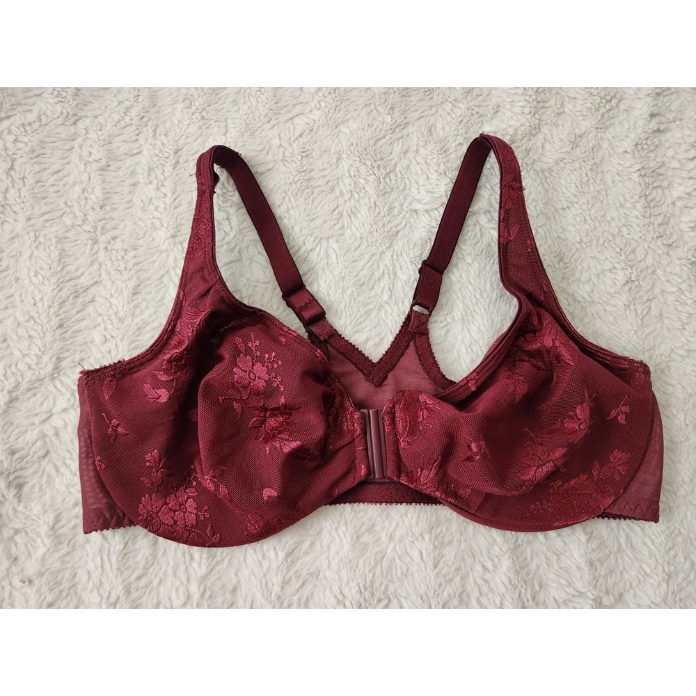 Olga by Warner's Style 35097 Burgundy Sheer Floral Lace Underwire Bra Size 38C